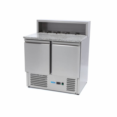 Réfrigérateur professionnel à pizza 90cm - 5 bacs GN 1/6 - 2 portes, inox & granit - Maxima  au meilleur prix sur Restock CHR