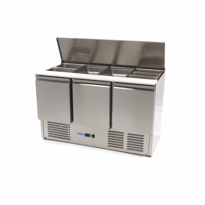 Saladette professionnelle 400L 137cm 3 portes inox avec planche à découper - Maxima  au meilleur prix sur Restock CHR
