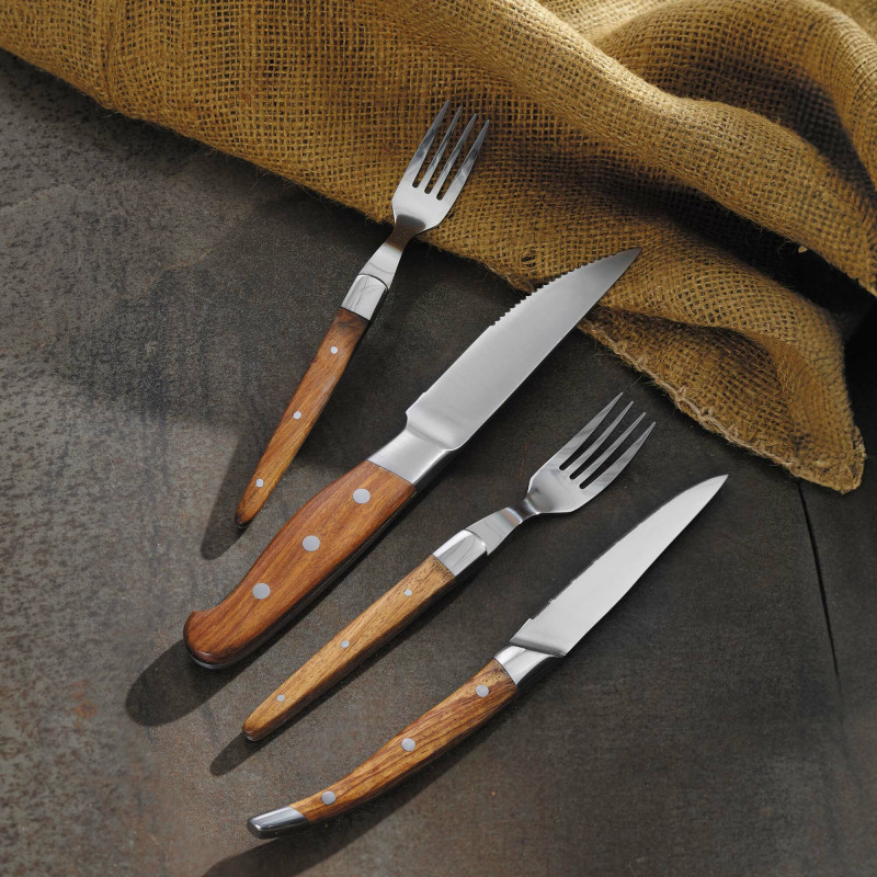 Fourchette à steak 210 mm - set de 6 dans une boîte cadeau - BOIS DE ROSE - Finedine  au meilleur prix sur Restock CHR