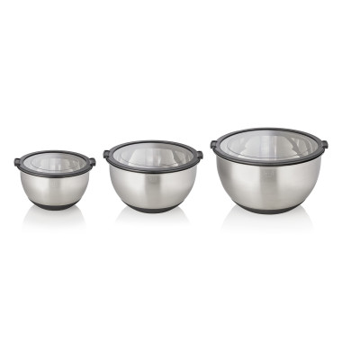 Acier inox chrome-nickel, Silicone Bols avec couvercle 11/13/15 cm fond antidérapant inox silicone professionnel - Was Germany  