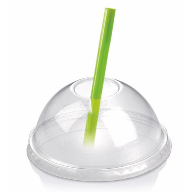 Couvercle jetable dôme en PLA de diamètre 10 cm avec un trou de 25 mm. - 50 pièces - Ecobioshopping  au meilleur prix sur Restoc