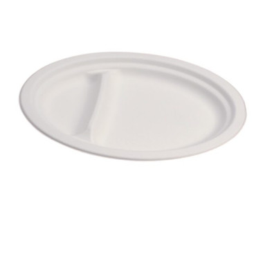 Assiette jetable ovale à deux compartiments 26x19 cm en cellulose - 50 pièces - Ecobioshopping  au meilleur prix sur Restock CHR