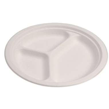 Assiette jetable plate à trois compartiments 26 cm en cellulose. - 50 pièces - Ecobioshopping  au meilleur prix sur Restock CHR