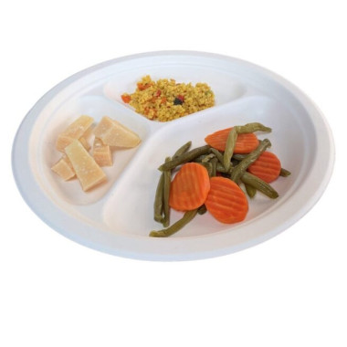 Assiette jetable plate à trois compartiments 26 cm en cellulose. - 50 pièces - Ecobioshopping  au meilleur prix sur Restock CHR