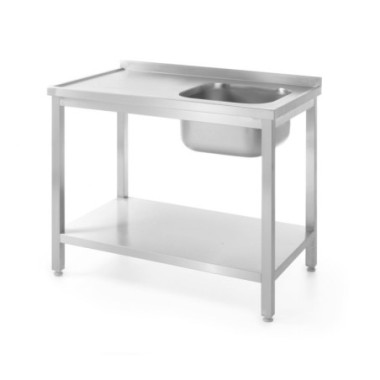 Table d'evier avec etagere - vissee - profondeur 600 mm - Profi Line - cote droit - 1000x600xH850 mm (HENDI)  au meilleur prix s