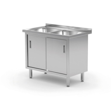 Table avec 2 eviers - placard - soudee - avec portes coulissantes - Profi Line - 1000x600xH850 mm (HENDI)  au meilleur prix sur 