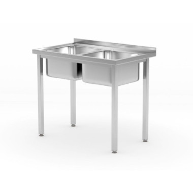 Table avec 2 eviers - vissees - Kitchen Line - 1000x600xH850 mm (HENDI)  au meilleur prix sur Restock CHR