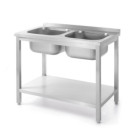 Table avec 2 eviers et etagere - vissee - Kitchen Line - 1000x600xH850 mm (HENDI)  au meilleur prix sur Restock CHR