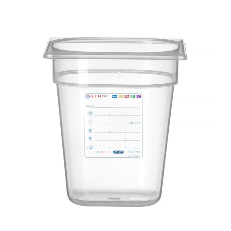 Bac Gastronorme 1/6 - GN 1/6 - 3 - 4 L - Transparent - 176x162xH200 mm (HENDI)  au meilleur prix sur Restock CHR