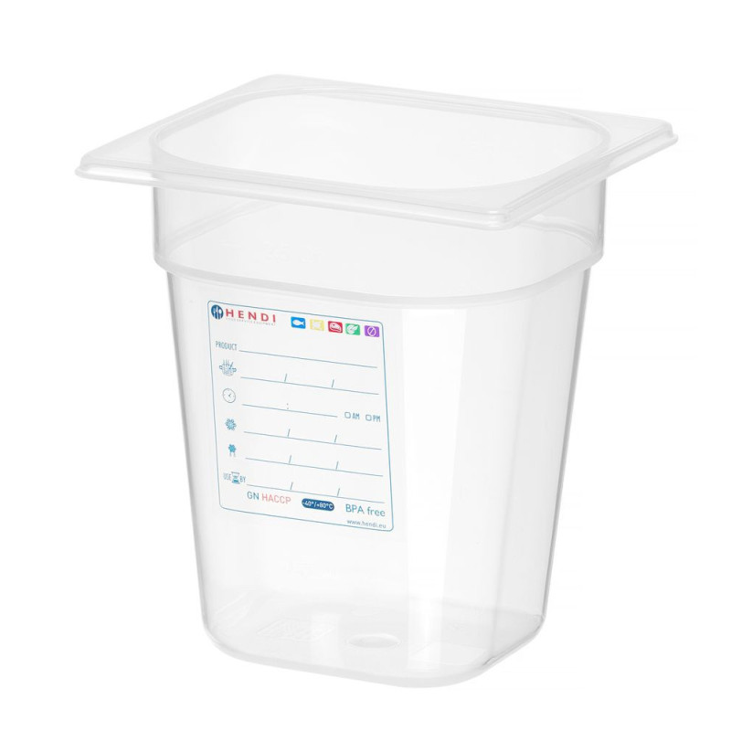 Bac Gastronorme 1/6 - GN 1/6 - 3 - 4 L - Transparent - 176x162xH200 mm (HENDI)  au meilleur prix sur Restock CHR
