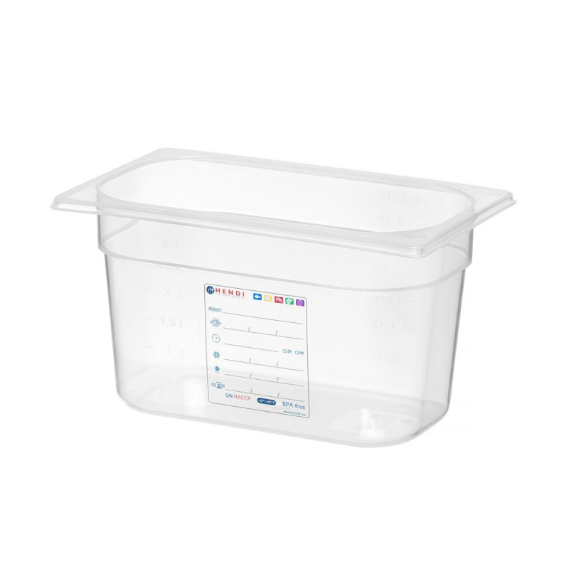 Bac Gastronorme 1/4 - GN 1/4 - 4 L - Transparent - 265x162xH150 mm (HENDI)  au meilleur prix sur Restock CHR