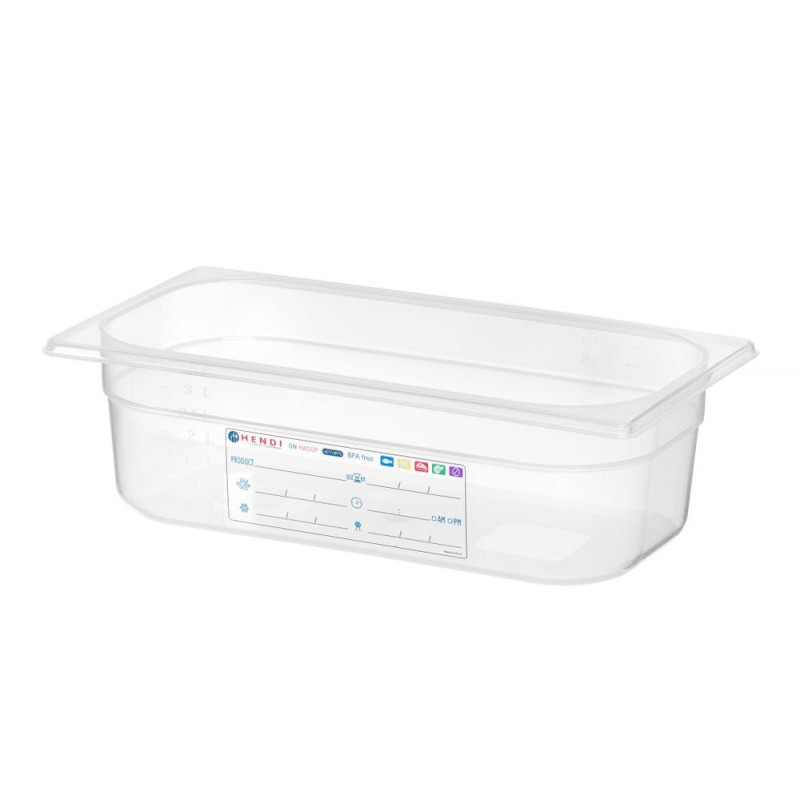 Bac Gastronorme 1/3 - GN 1/3 - 4 L - Transparent - 325x176xH100 mm (HENDI)  au meilleur prix sur Restock CHR