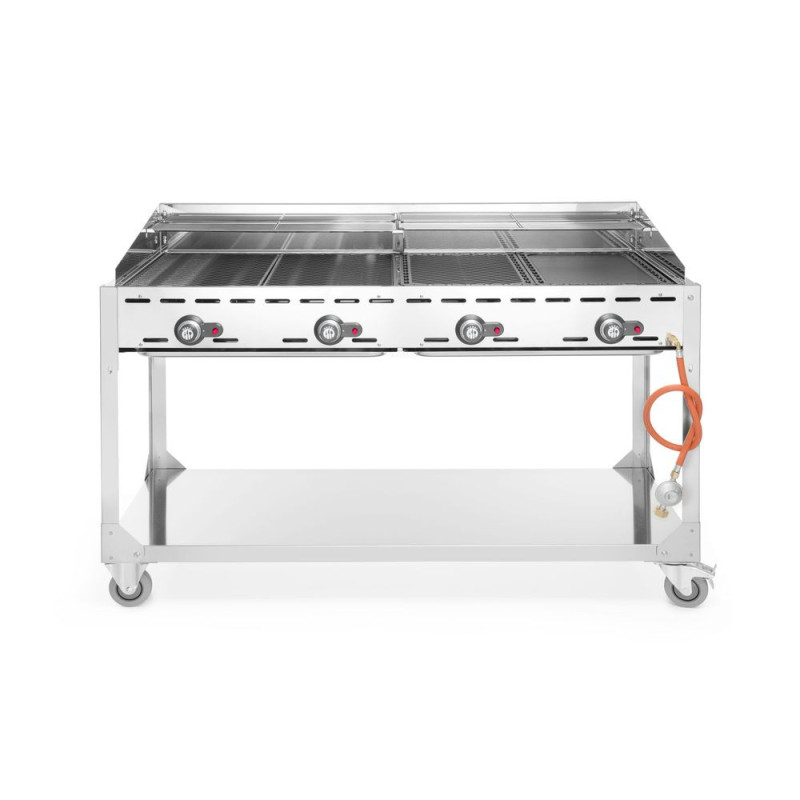 Green Fire avec 4 bruleurs - Profi Line - sur support avec roulettes - Gris clair - 22kW - 1400x612xH825 mm (HENDI)  au meilleur