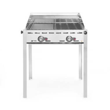 Green Fire avec 2 bruleurs - Profi Line - Plaque et grille en fonte emaillee GN 1/1 - 11 - 6kW - 740x615xH825 mm (HENDI)  au mei