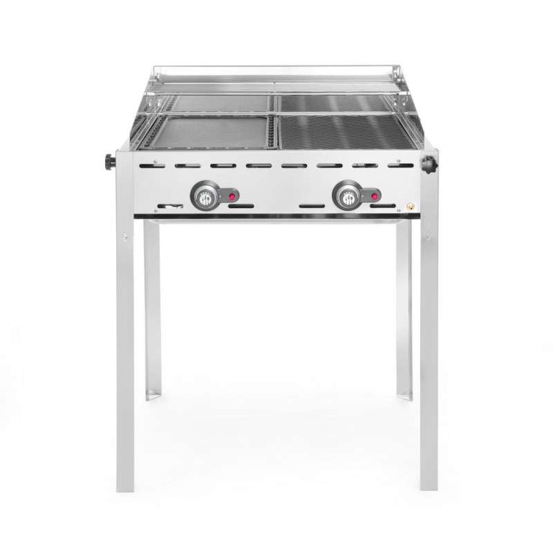 Green Fire avec 2 bruleurs - Profi Line - Plaque et grille en fonte emaillee GN 1/1 - 11 - 6kW - 740x615xH825 mm (HENDI)  au mei