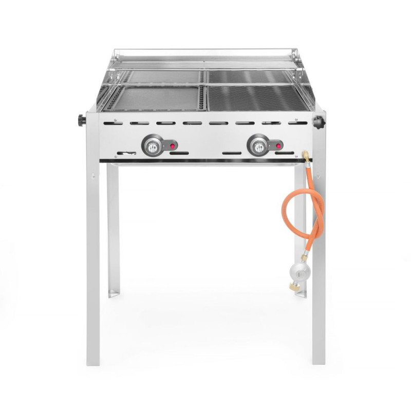 Green Fire avec 2 bruleurs - Profi Line - Plaque et grille en fonte emaillee GN 1/1 - 11 - 6kW - 740x615xH825 mm (HENDI)  au mei