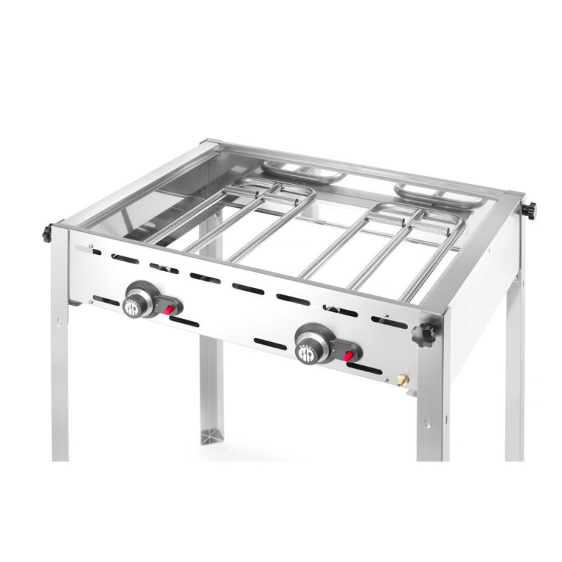 Green Fire avec 2 bruleurs - Profi Line - Plaque et grille en fonte emaillee GN 1/1 - 11 - 6kW - 740x615xH825 mm (HENDI)  au mei