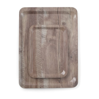 Plateau de service en melamine avec imprime bois - AmerBox - Bois fonce - 370x530 mm  au meilleur prix sur Restock CHR