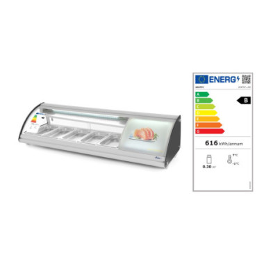 Vitrine a sushis 5x GN 1/3 - 230V/160W - 1307x445xH327 mm (Arktic)  au meilleur prix sur Restock CHR