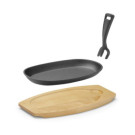 Plat en fonte avec dessous en bois et poignee avec pince - Noir - 280x140xH30 mm (HENDI)  au meilleur prix sur Restock CHR